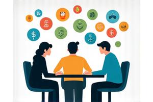 Illustration de plusieurs personnes collaborant autour d'une table avec des symboles financiers et des idées créatives, représentant les opportunités de partenariat.