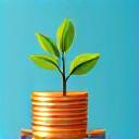 Pile de pièces d'euros et billets, avec un arbre croissant émergeant du sommet, symbolisant l'augmentation des économies et des investissements.