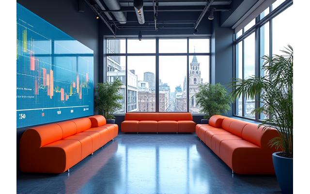 Intérieur moderne et lumineux d'un espace de travail collaboratif chez Reflet Obscur, Rue du Faubourg Saint-Honoré, avec des écrans d'affichage interactifs et des meubles design.