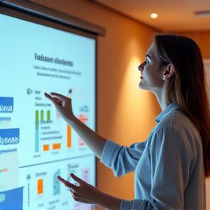 Portrait professionnel de Sophie Lefebvre, Responsable Pédagogique de Reflet Obscur, expliquant avec enthousiasme une illustration complexe sur un tableau blanc interactif.