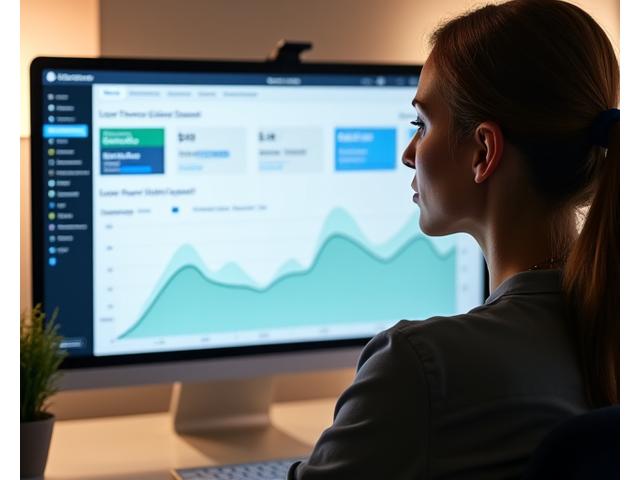 Adulte étudiant un tableau de bord financier numérique avec des graphiques de progression et des objectifs d'épargne