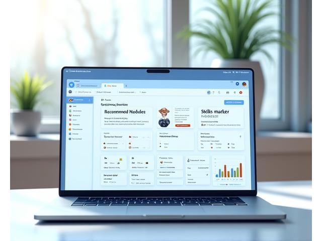 Interface de tableau de bord d'apprentissage personnalisé Reflet Obscur avec des recommandations basées sur l'IA, des graphiques de progression et des objectifs d'apprentissage