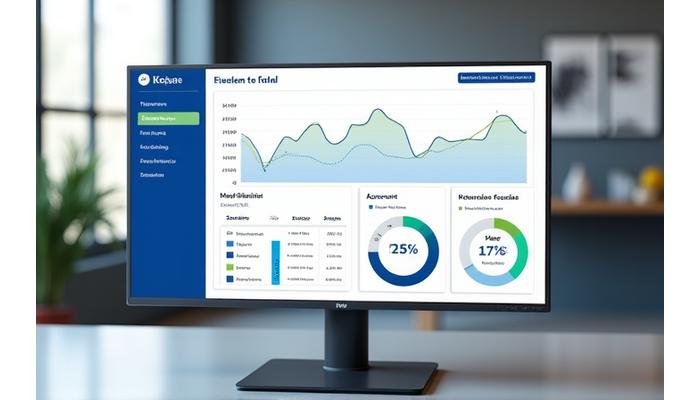 Capture d'écran d'un tableau de bord financier Reflet Obscur affichant des graphiques de progression d'investissement, un solde de compte, et des objectifs financiers clairement définis. L'interface est moderne et épurée.