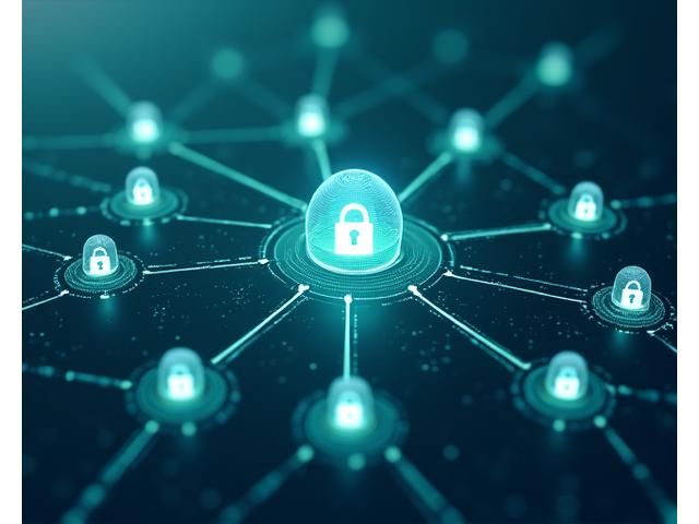 Illustration graphique des connexions sécurisées entre différents services et un bouclier central, représentant le partage contrôlé de données avec des partenaires tiers fiables.