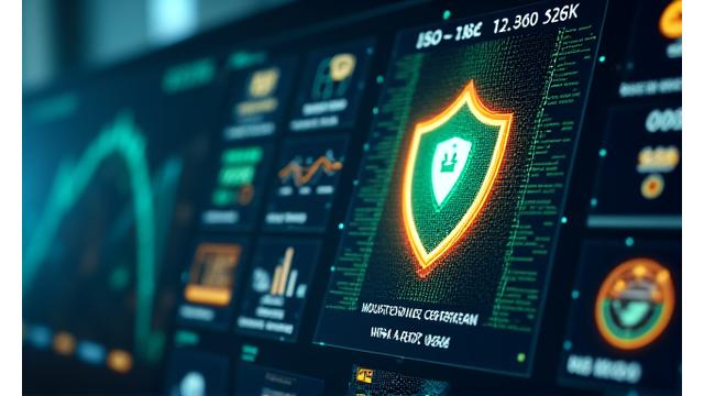 Tableau de bord de sécurité numérique Reflet Obscur affichant des certifications (ISO 27001), des métriques de protection et des audits de sécurité.