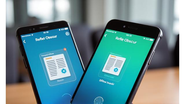 Deux smartphones (un iOS, un Android) affichant l'application Reflet Obscur de gestion de documents financiers sécurisée, avec des fonctionnalités de scan OCR et d'accès offline.